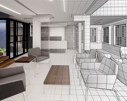 Modelo digital de una obra de oficinas.